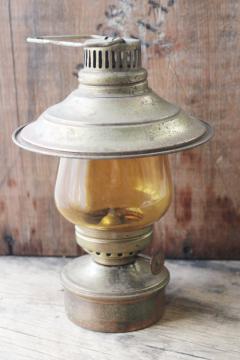 vintage Hong Kong kerosene lamp, little tin lantern w/ shade, rustic fall decor