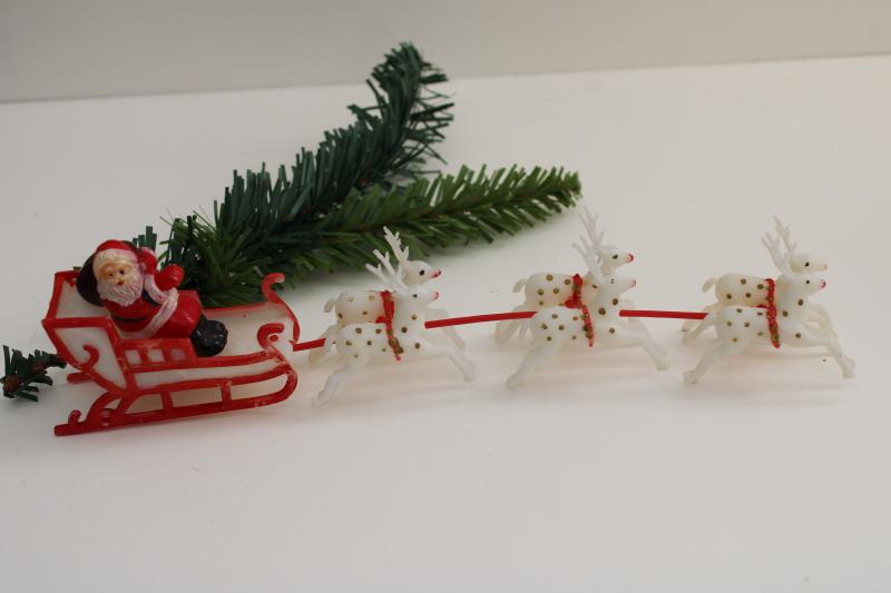 vintage Hong Kong plastic cake topper, Christmas Santa sleigh & reindeer