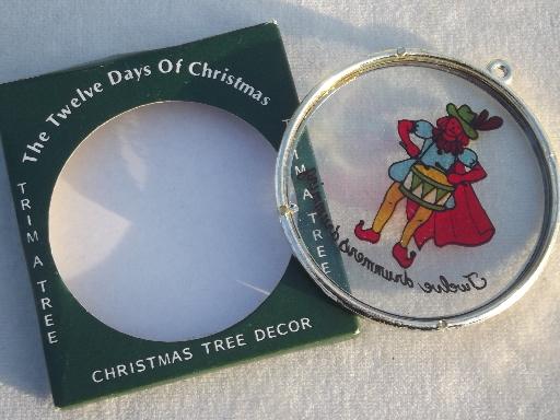 vintage Hong Kong plastic tree ornaments set, Twelve Days of Christmas