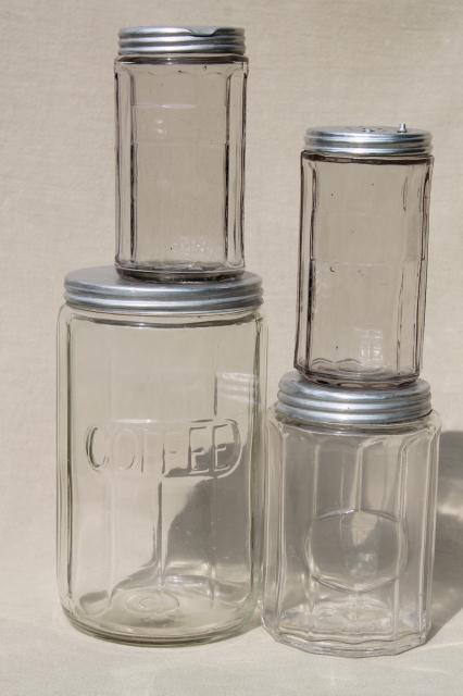 Hoosier Light Pink Glass Jar Canisters, Panelled Depression Glass, Aluminum  Lids, Set of 4 Pieces as Shown 