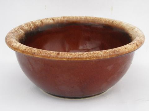 vintage Hull Oven Proof brown drip pottery, lot 6 soup / chili bowls