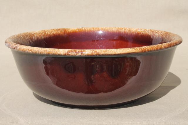 vintage Hull brown drip oven proof pottery, large round mixing bowl & oval dish
