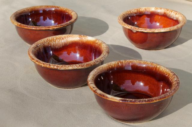 vintage Hull pottery brown drip glaze oatmeal / cereal bowls, set of 4