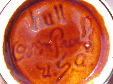 vintage Hull stoneware pottery range set salt and pepper shakers, mirror brown drip glaze