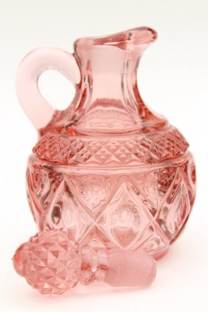 vintage Imperial Cape Cod pink pressed glass cruet, pitcher & stopper