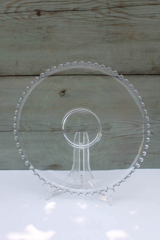 vintage Imperial candlewick beaded edge glass cake torte plate, crystal clear pressed glass