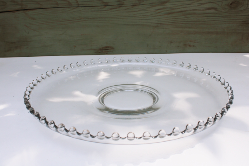 vintage Imperial candlewick beaded edge glass cake torte plate, crystal clear pressed glass