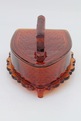 vintage Imperial glass flat iron figural covered dish, amber glass