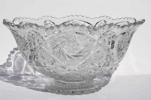 vintage Imperial glass punch set, Whirling Star pattern pressed glass in the style of cut glass