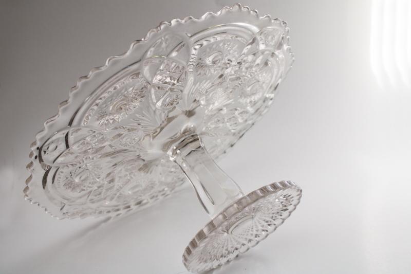 vintage Imperial pressed pattern glass cake stand, large clear glass pedestal plate