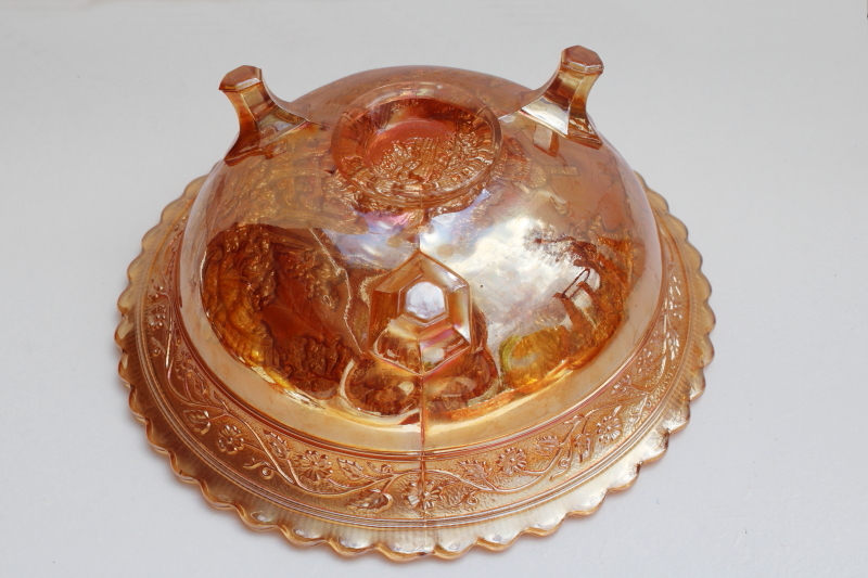 vintage Imperial windmill pattern marigold orange carnival luster glass bowl
