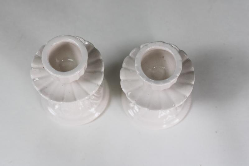 vintage Inarco Japan ceramic candle holders, candlesticks w/ embossed creamware style 