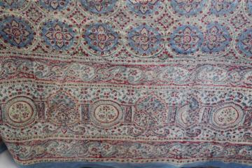 vintage India block print cotton fabric tablecloth, bed cover, wall hanging curtain panel