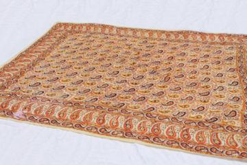 vintage Indian block print cotton fabric bedspread w/ original label, boho hippie retro
