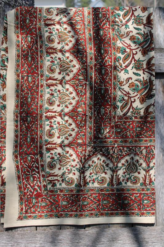 vintage Indian block print cotton table cloth, hand printed fabric from India