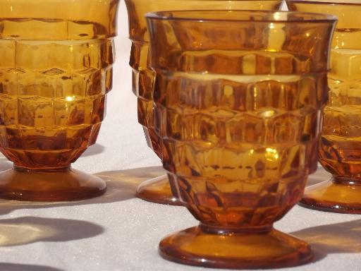 vintage Indiana amber glass glasses set all sizes, Whitehall cube pattern