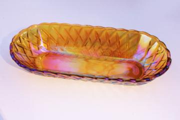 vintage Indiana amber gold carnival glass, pretzel pattern cracker dish or relish tray