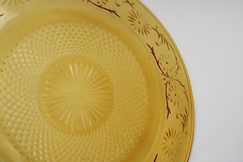 vintage Indiana daisy pattern amber depression glass cake or torte plate
