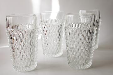 vintage Indiana diamond point pattern pressed glass tumblers, heavy crystal clear glass