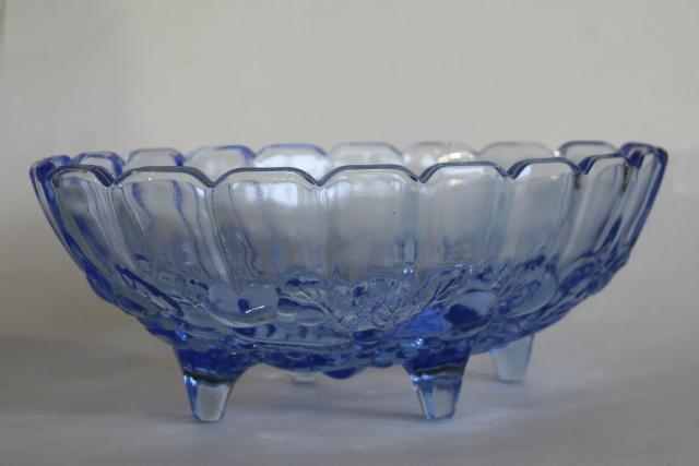 vintage Indiana fruit garland pattern pressed glass oval bowl in light blue