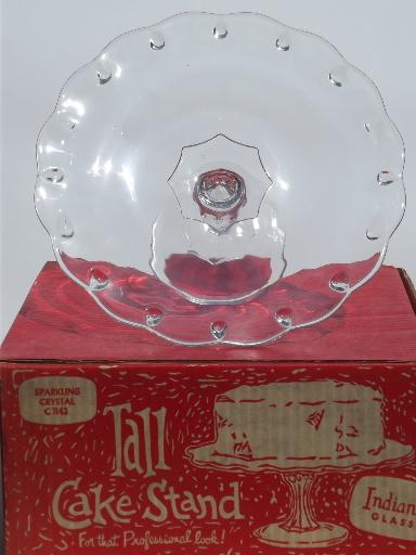 vintage Indiana glass cake stand in original red and white box 
