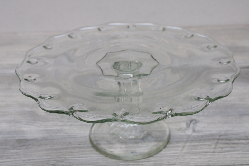 vintage Indiana glass cake stand, teadrop pattern clear glass pedestal cake plate