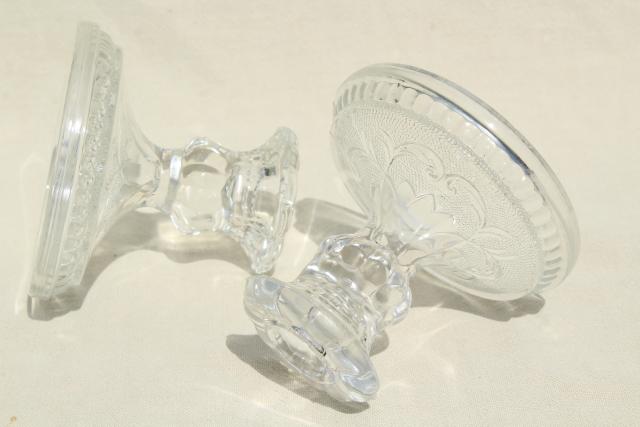 vintage Indiana glass candlesticks, crystal clear sandwich glass candle holders