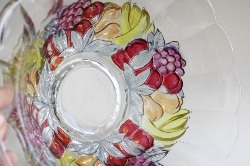 vintage Indiana glass clear bowl w/ colored luster banana fruit garland pattern