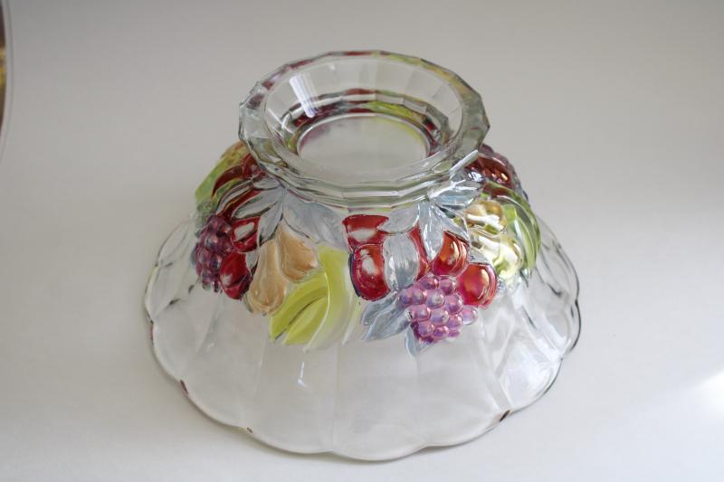 vintage Indiana glass clear bowl w/ colored luster banana fruit garland pattern
