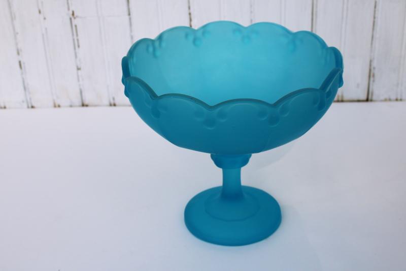 vintage Indiana glass compote bowl, garland (teardrop) horizon blue frosted glass 