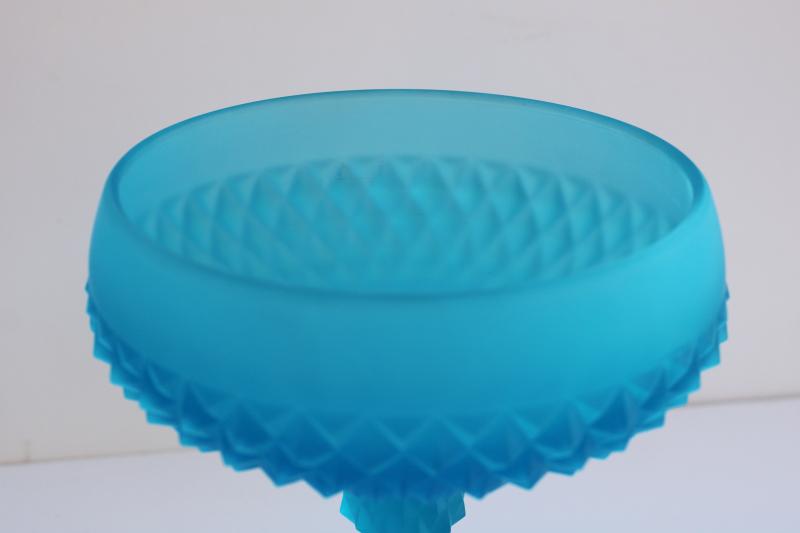 vintage Indiana glass diamond point candy dish, frosted blue satin glass
