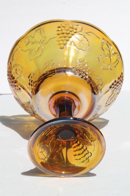 vintage Indiana golden harvest grapes pattern carnival glass compote bowl