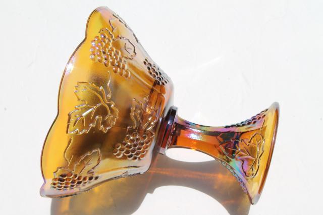 vintage Indiana golden harvest grapes pattern carnival glass compote bowl