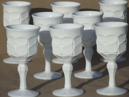 vintage Indiana milk glass goblets, constellation wine glasses set of 8