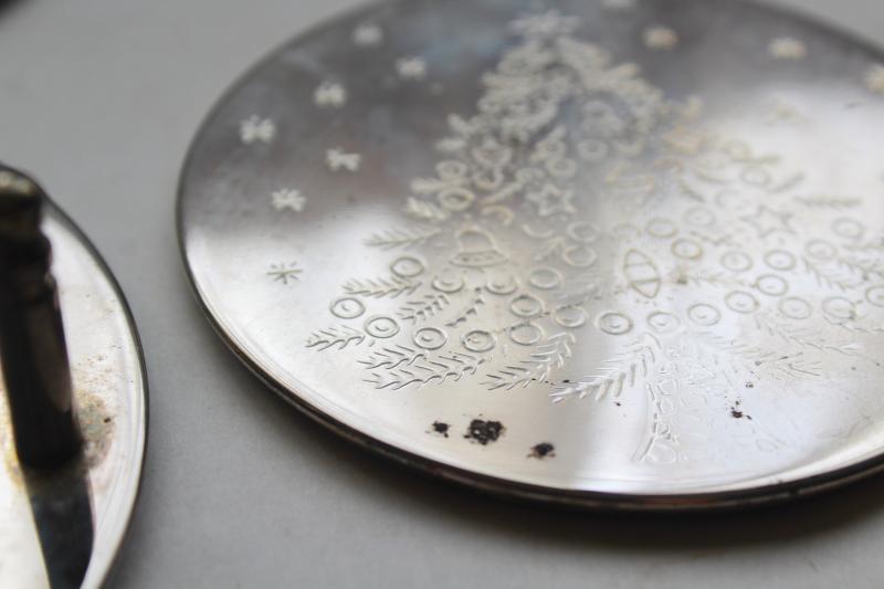vintage International Silver silverplate coasters set w/ etched Christmas tree