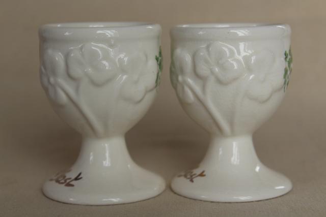 vintage Irish Carrigcraft pottery County Cork, egg cups souvenir of Belfast Ireland