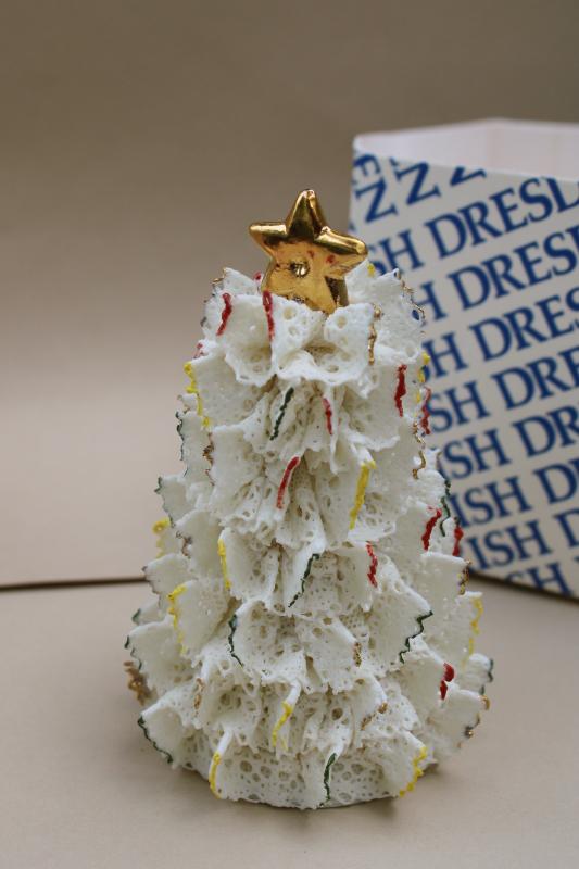 vintage Irish dresden lace china Christmas tree bells, holiday ornaments
