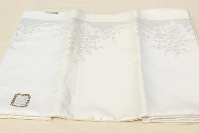 vintage Irish linen damask banquet tablecloth & napkins w/ original Ireland labels