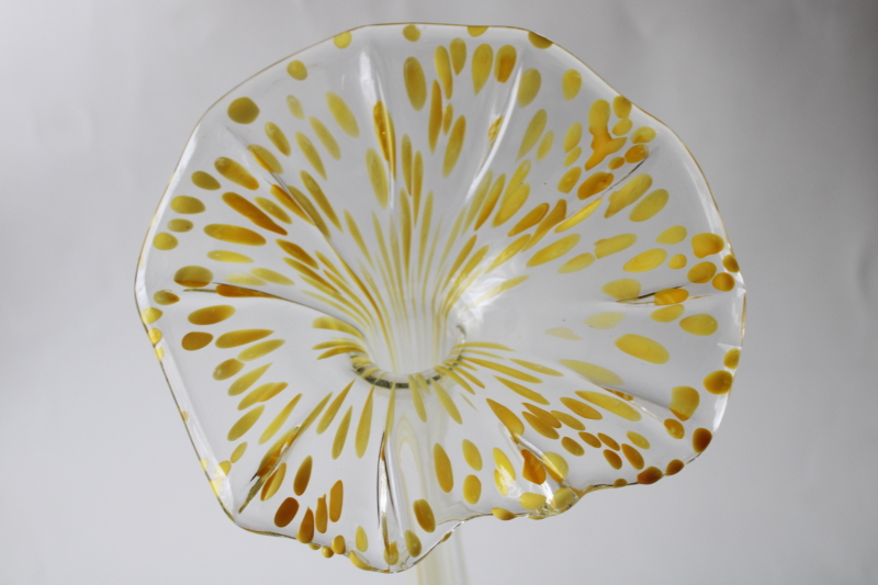 vintage Italian art glass vase, swung shape flower Murero label yellow / clear glass
