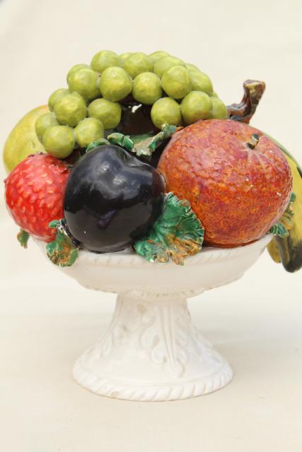 vintage Italian ceramic fruit bowl centerpiece, pyramid topiary table decor