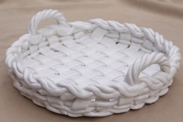 vintage Italian ceramic pie basket, rustic farmhouse table serving dish for pie pan plate