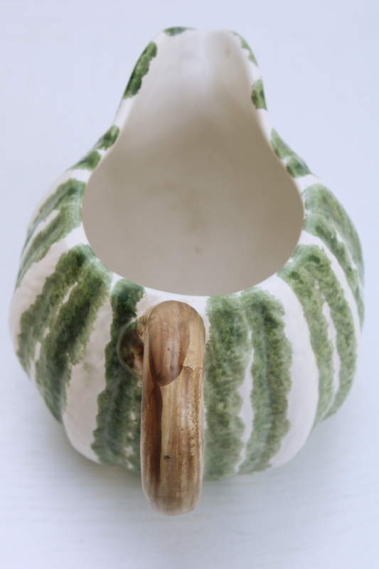 vintage Italian ceramic pitcher winter squash or green white pumpkin majolica style jug