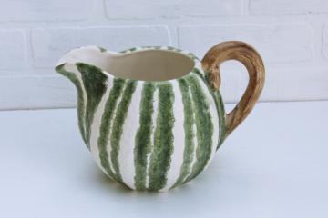 vintage Italian ceramic pitcher winter squash or green white pumpkin majolica style jug