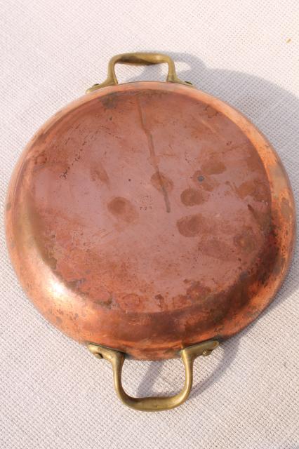 vintage Italian copper gratin flat baking dish / pan with brass handles