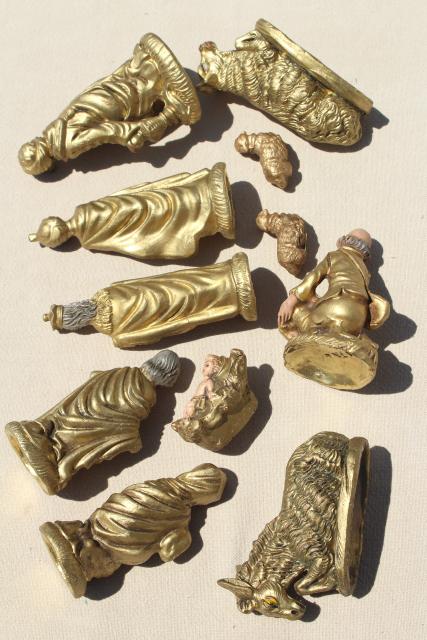 vintage Italian nativity set scene creche figures, 60s mod gold Christmas decorations made in Italy