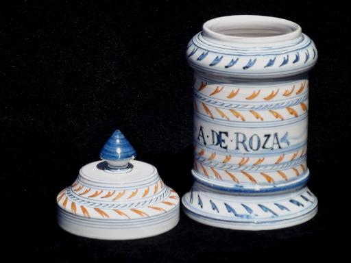 vintage Italian pottery apothecary bottle, hand painted ceramic rose jar