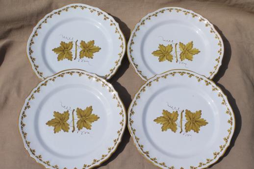 vintage Italian pottery dishes, hand-painted green grape leaves dinner plates Made in Italy