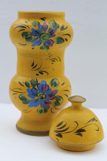 vintage Italian pottery herb jar, hand-painted ceramic apothecary jar made in Italy