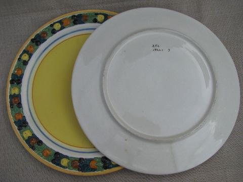 vintage Italian pottery plates, hand-painted della robbia fruit wreath