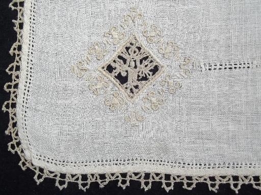 vintage Italian reticella placemats, very fine flax handkerchief linen